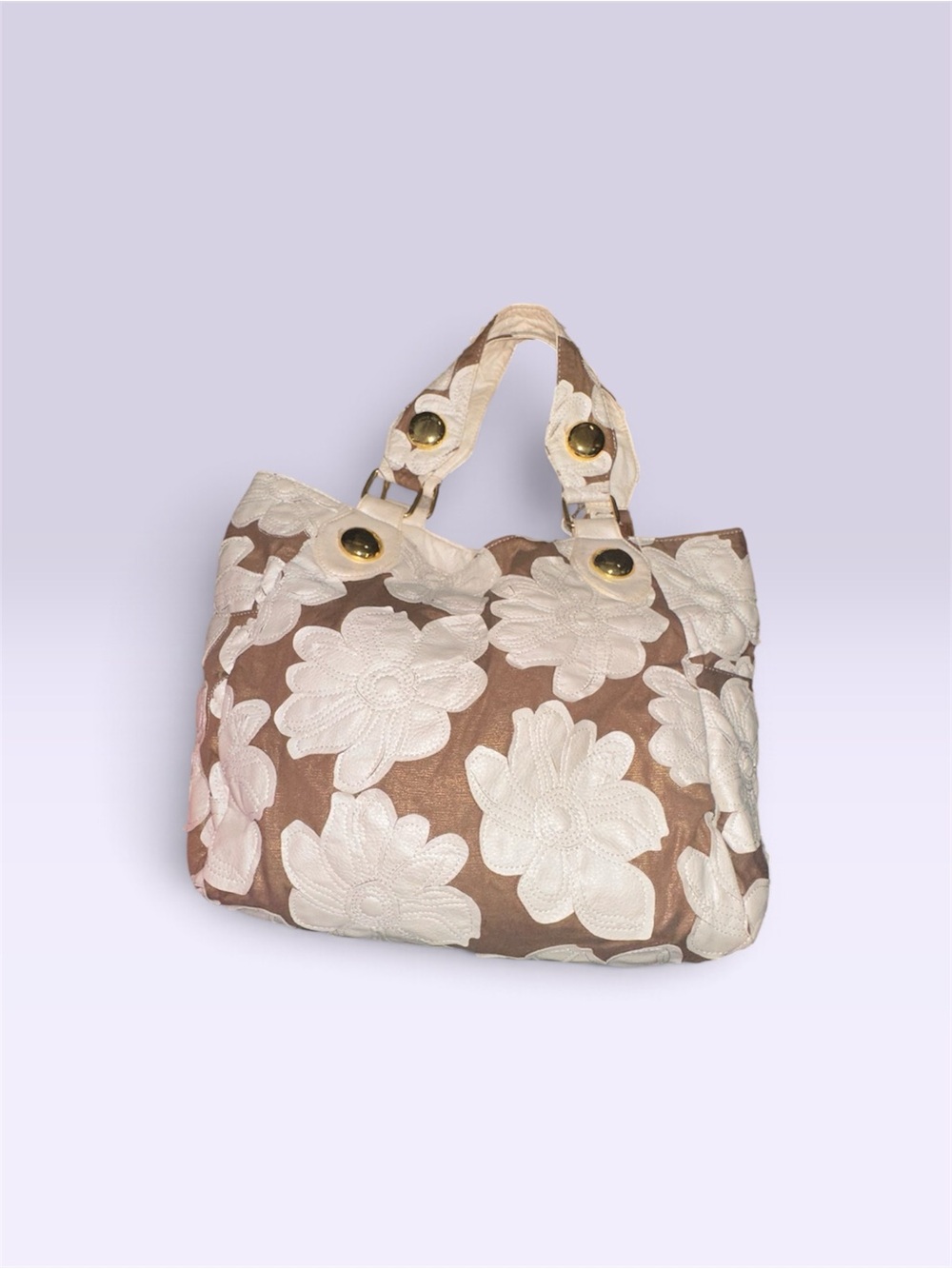 Big Buddha Beige Tote with White Floral Applique